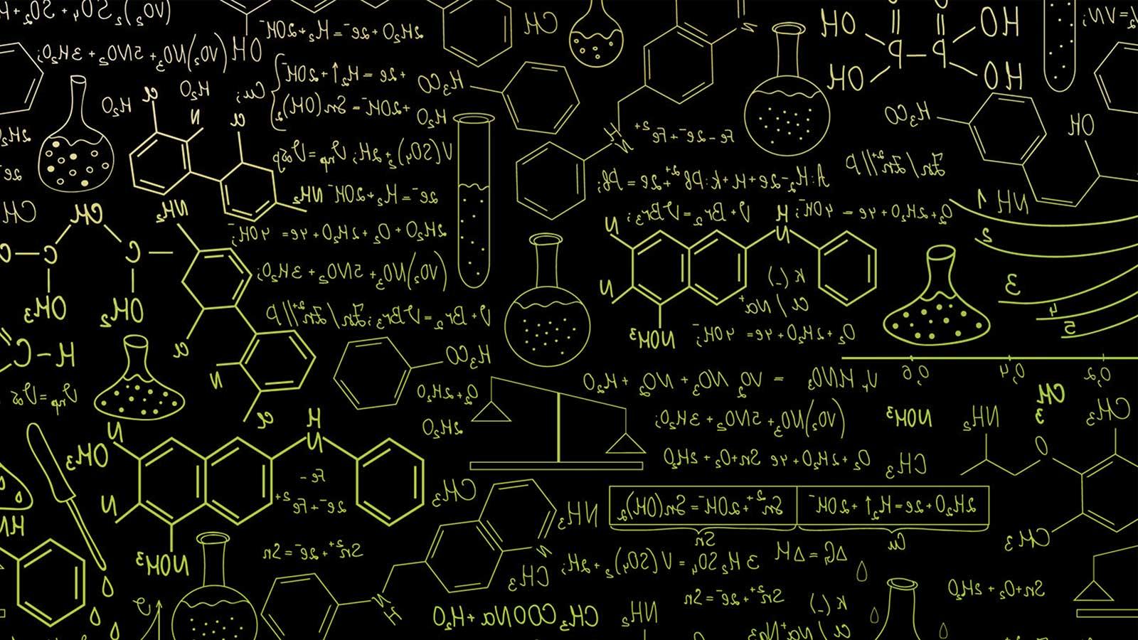 物理和化学中使用的手绘方程和科学工具